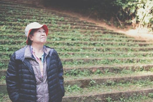 asian old elderly female elder woman resting relaxing in park. senior leisure lifestyle