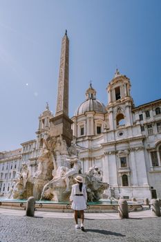 Piazza Navona in Rome, Italy Europe in the morning, couple on city trip Rome