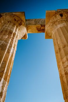 Greek temples at Selinunte, View on sea and ruins of greek columns in Selinunte Archaeological Park Sicily Italy