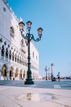 Beautiful venetian street in summer day, Italy. Venice Europe