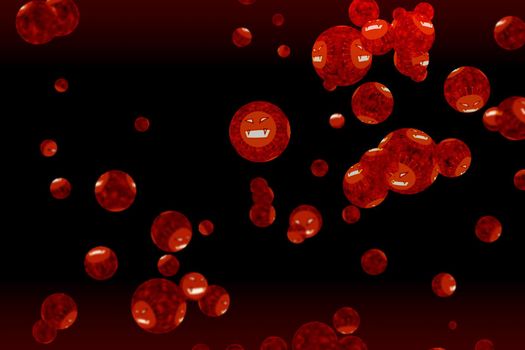 virus covid ball was mutation to flame lava color and red normal virus on dark screen