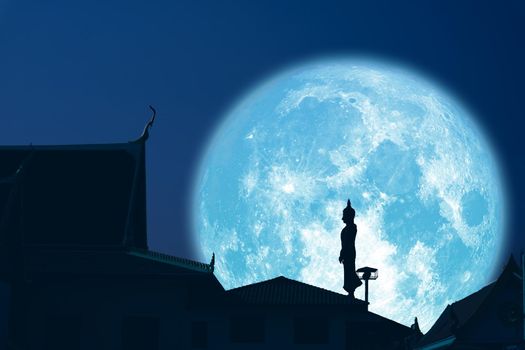 Sunday Buddha and super blue moon on night sky in the Asanha bucha day, Elements of this image furnished by NASA