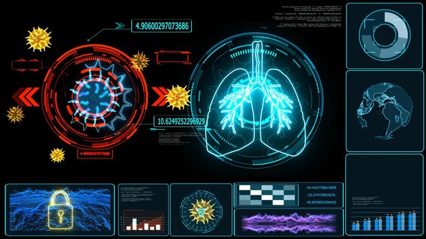 Futuristic technology  research and digital processing data information with graph of COVID 19 virus come back and mutation many country was lock down