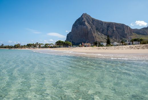 San Vito Lo Capo Sicily, San Vito lo Capo beach and Monte Monaco in background, north-western Sicily. High quality photo