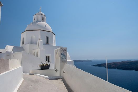 Santorini Greece August 2020 View to the sea and Volcano from Fira the capital of Santorini island in Greece Europe