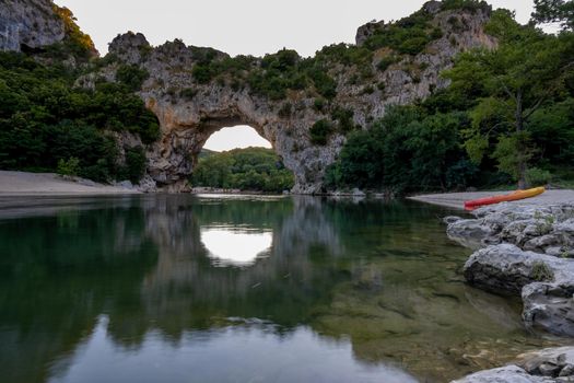 Ardeche France,view of Narural arch in Vallon Pont D'arc in Ardeche canyon in France. Europe