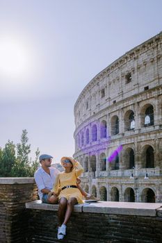 View of Colosseum in Rome and morning sun, Italy, Europe. 