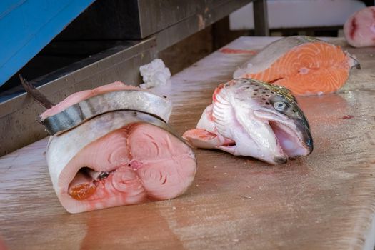 fish on the market in Syracuse in the Morning. Travel Photography from Syracuse, Italy on the island of Sicily. 