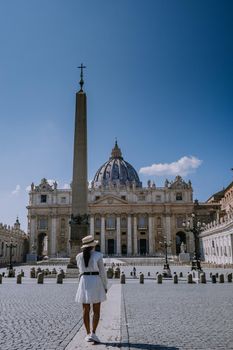 St. Peter's Basilica in the morning from Via della Conciliazione in Rome. Vatican City Rome Italy. Rome architecture and landmark. St. Peter's cathedral in Rome. 