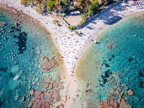 Isola Bella at Taormina, Sicily, Aerial view of the island and Isola Bella beach and blue ocean water in Taormina, Sicily, Italy Europe