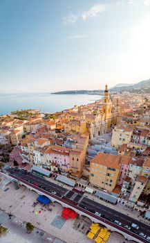 Menton France colorful city View on old part of Menton, Provence-Alpes-Cote d'Azur, France. High quality photo