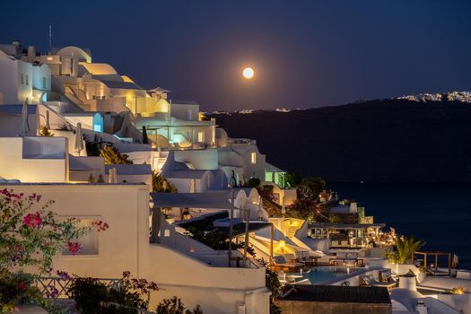 moonrise at evening at Oia Santorini Greece Europe