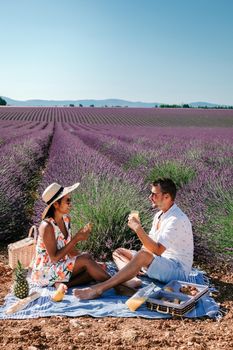 couple on vacation in the Provence France visiting the lavender fields of the Provence France. Europe