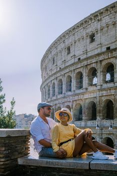 View of Colosseum in Rome and morning sun, Italy, Europe. 