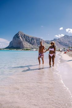 San Vito Lo Capo Sicily, San Vito lo Capo beach and Monte Monaco in background, north-western Sicily. High quality photo