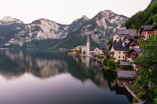 Hallstatt village on Hallstatter lake in Austrian Alps Austria Europe