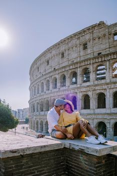 View of Colosseum in Rome and morning sun, Italy, Europe. 