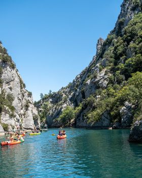 Verdon Gorge at lake of Sainte Croix, Provence, France June 2020, near Moustiers SainteMarie, department Alpes de Haute Provence, region Provence Alpes Cote Azur. France