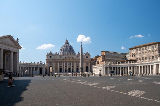 St. Peter's Basilica in the morning from Via della Conciliazione in Rome. Vatican City Rome Italy. Rome architecture and landmark. St. Peter's cathedral in Rome September 2020