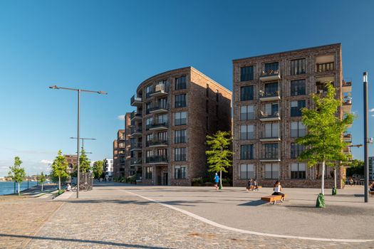 Mainz, Rheinland-PfalzGermany August 2020 , New just built structures apartment condo at port on river Rhein in Mainz by the rhine river. Europe