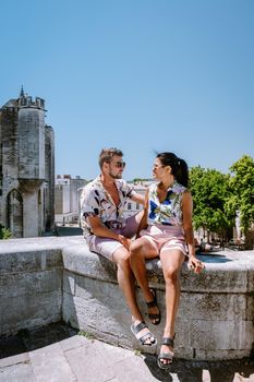 couple city trip Avignon Southern France, Ancient Popes Palace, Saint-Benezet, Avignon, Provence, France Europe