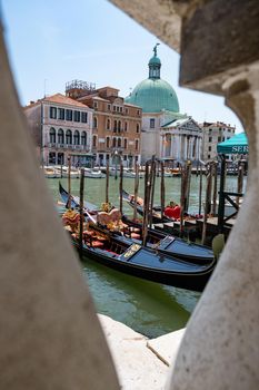 Beautiful venetian street in summer day, Italy. Venice Europe