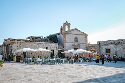 Syracuse Sicily October 2020, The picturesque village of Marzamemi, in the province of Syracuse, Sicily Italy