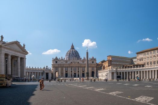 St. Peter's Basilica in the morning from Via della Conciliazione in Rome. Vatican City Rome Italy. Rome architecture and landmark. St. Peter's cathedral in Rome September 2020