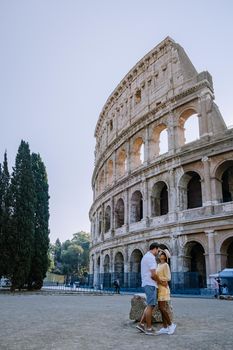 View of Colosseum in Rome and morning sun, Italy, Europe. 