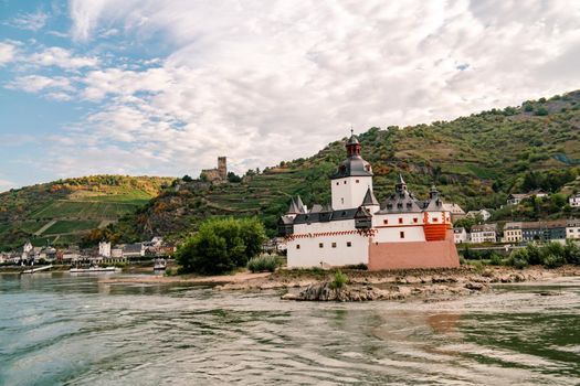 The river Rhjine near Kaub Germany and the castle of Kaub. Germany Europe romantic castles