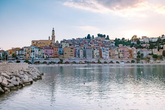 Menton France,Cote d Azur France, View on old part of Menton, Provence-Alpes-Cote d'Azur, France Europe