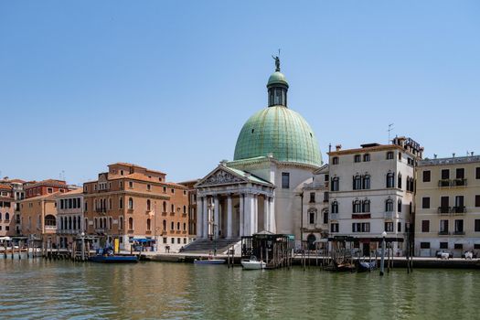 Beautiful venetian street in summer day, Italy. Venice Europe