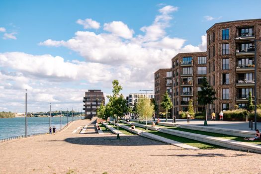 Mainz, Rheinland-PfalzGermany August 2020 , New just built structures apartment condo at port on river Rhein in Mainz by the rhine river. Europe