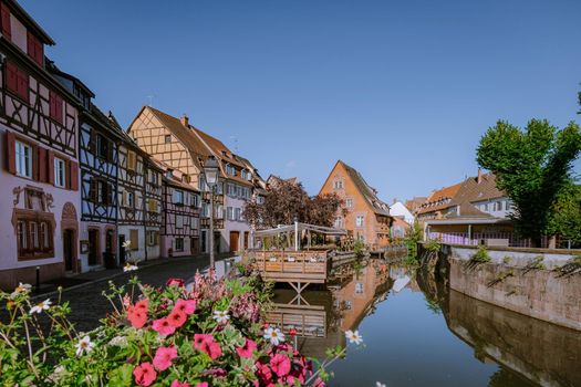 Colmar, Alsace, France. Petite Venice, water canal and traditional half timbered houses. Colmar is a charming town in Alsace, France. Beautiful view of colorful romantic city Colmar