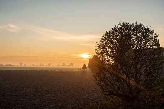 Beautiful Sunset in countryside in winter in north east of Italy