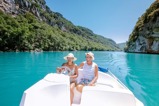 view to the cliffy rocks of Verdon Gorge at lake of Sainte Croix, Provence, France, near Moustiers SainteMarie, department Alpes de Haute Provence, region Provence Alpes Cote Azur. France