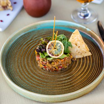 Beautiful eggplant salad close up