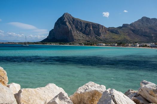 San Vito Lo Capo Sicily, San Vito lo Capo beach and Monte Monaco in background, north-western Sicily. High quality photo