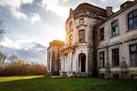 Old abandoned palace, manor in the autumn summer