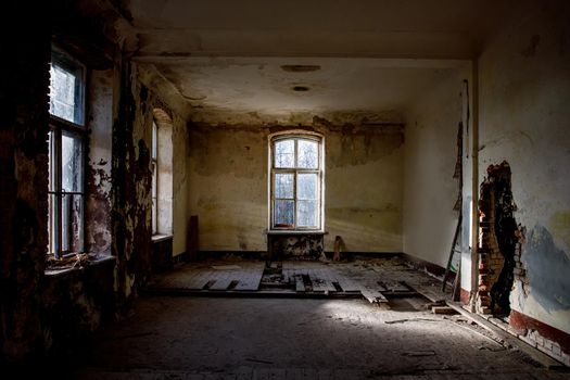 Empty destroyed room in an old palace