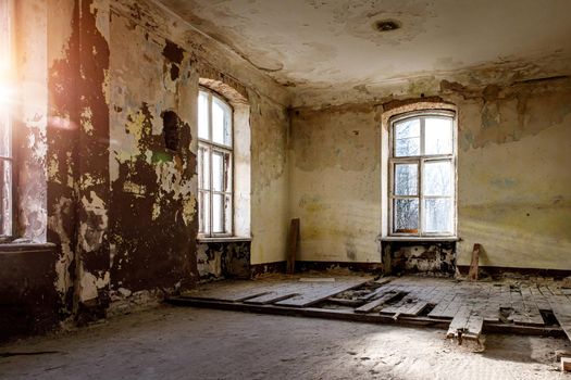 Empty destroyed room in an old palace