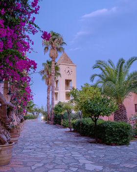 Crete Greece, Candia park village a luxury holiday village in Crete Greece by the ocean in traditional colors. Luxury holiday resort with pool