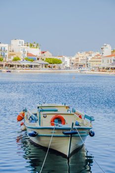 Agios Nikolaos, Crete, Greece. Agios Nikolaos is a picturesque town in the eastern part of the island Crete built on the northwest side of the peaceful bay of Mirabello Crete Greece
