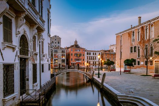 Beautiful venetian street in summer day, Italy. Venice Europe