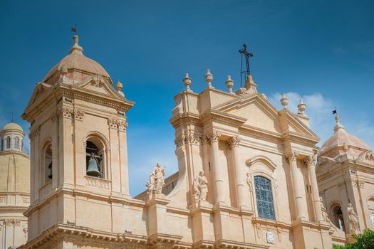 Sicily Italy, view of Noto old town and Noto Cathedral, Sicily, Italy. beautiful and typical streets and stairs in the baroque town of Noto in the province of Syracuse in Sicily