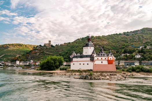 The river Rhjine near Kaub Germany and the castle of Kaub. Germany Europe romantic castles