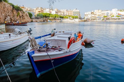 Agios Nikolaos, Crete, Greece. Agios Nikolaos is a picturesque town in the eastern part of the island Crete built on the northwest side of the peaceful bay of Mirabello Crete Greece