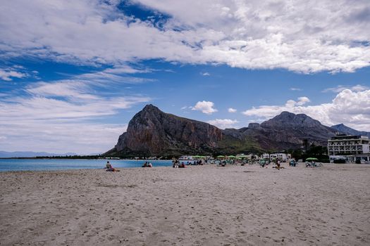 San Vito Lo Capo Sicily, San Vito lo Capo beach and Monte Monaco in background, north-western Sicily. High quality photo