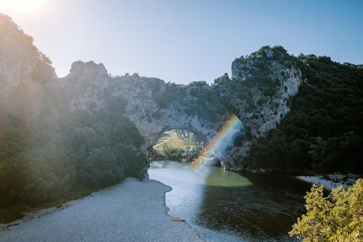 Ardeche France,view of Narural arch in Vallon Pont D'arc in Ardeche canyon in France. Europe