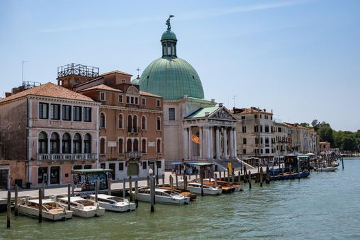 Beautiful venetian street in summer day, Italy. Venice Europe